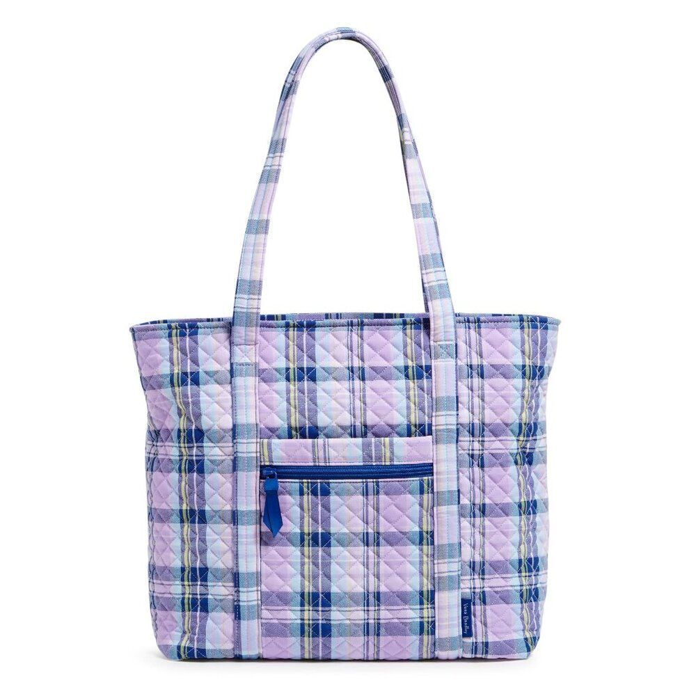 Vera Bradley Cotton Vera Tote Bag / Amethyst Plaid NWT